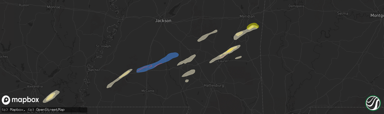 Hail map in Mount Olive, MS on February 12, 2025