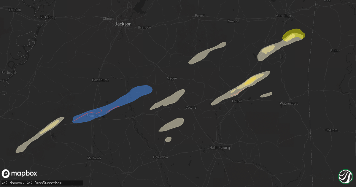 Hail map in Mount Olive, MS on February 12, 2025