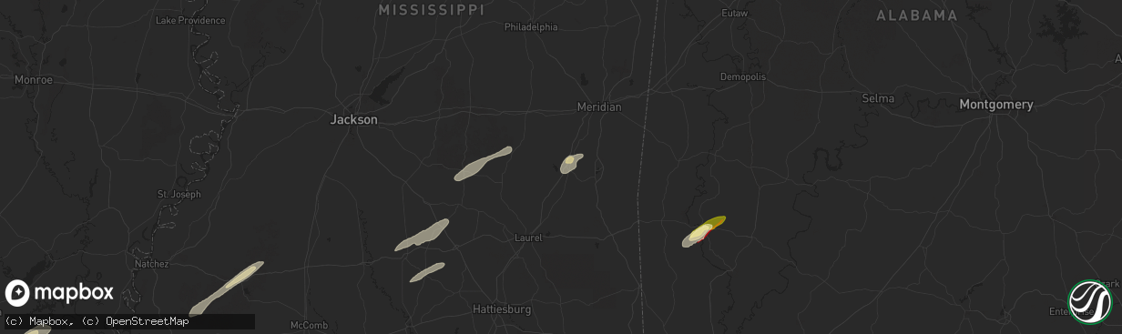 Hail map in Pachuta, MS on February 12, 2025