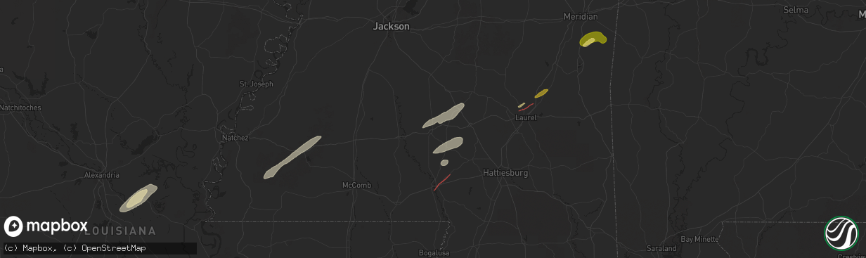 Hail map in Prentiss, MS on February 12, 2025