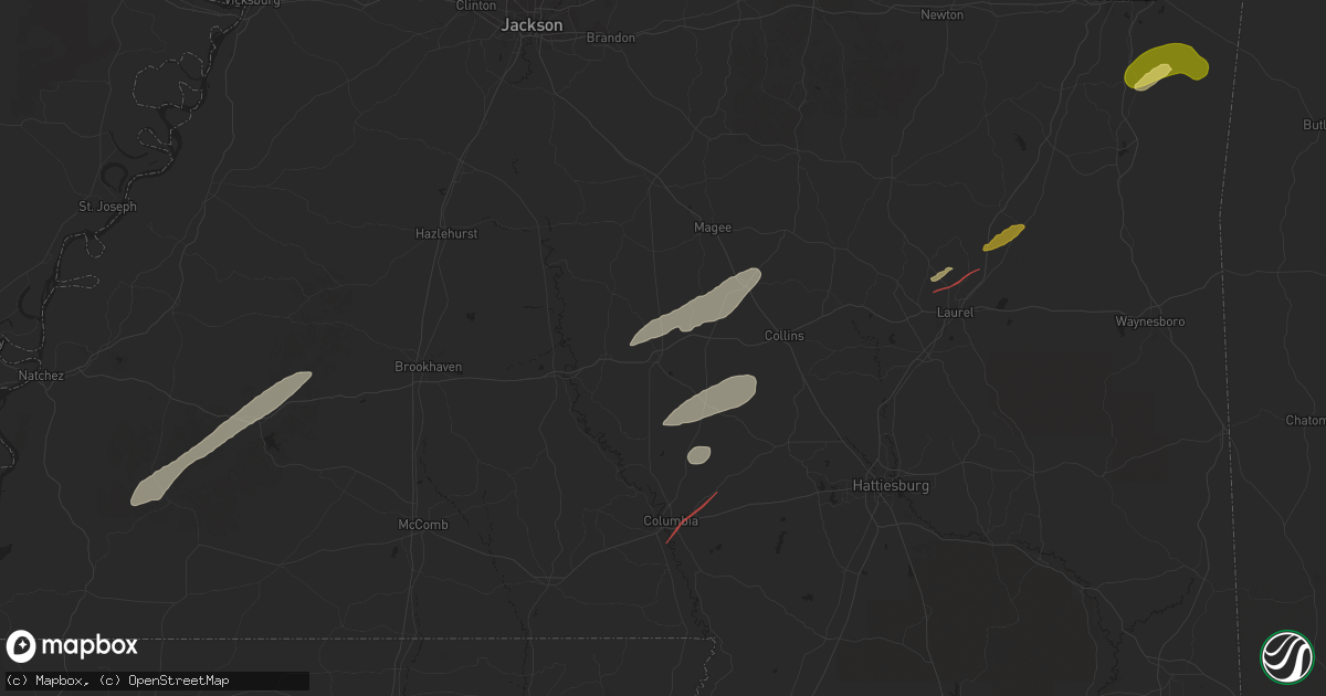 Hail map in Prentiss, MS on February 12, 2025