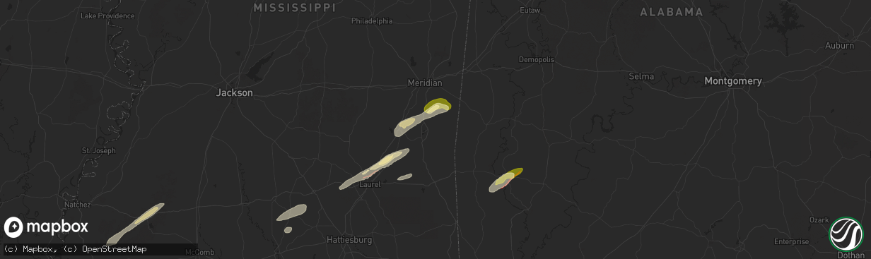 Hail map in Quitman, MS on February 12, 2025