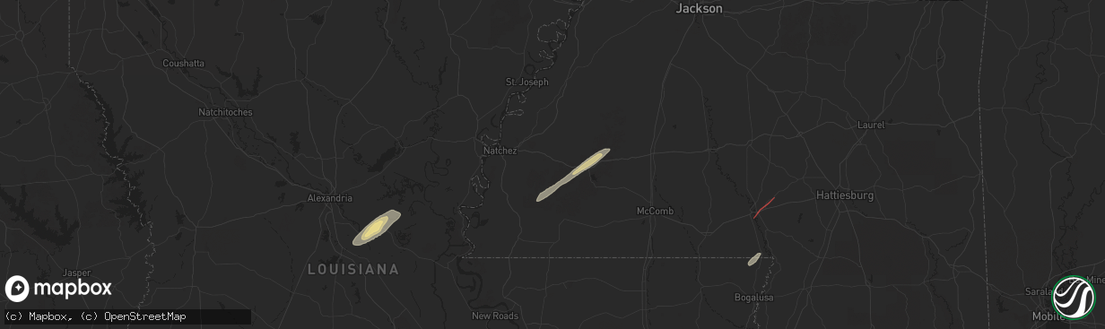 Hail map in Roxie, MS on February 12, 2025