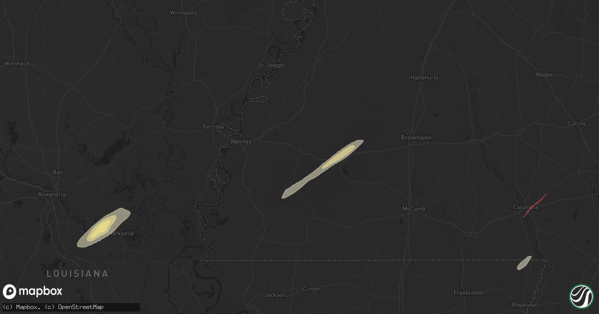 Hail map in Roxie, MS on February 12, 2025