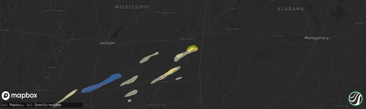 Hail map in Stonewall, MS on February 12, 2025