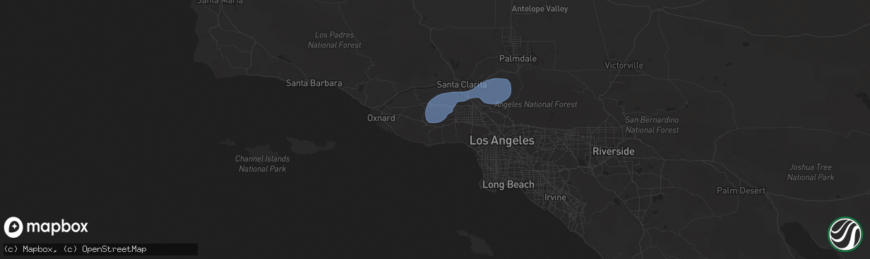 Hail map in Agoura Hills, CA on February 13, 2025