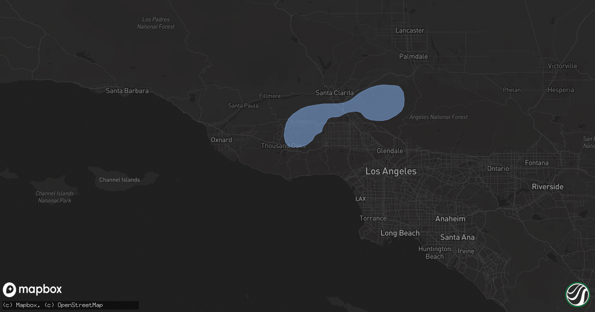 Hail map in Agoura Hills, CA on February 13, 2025