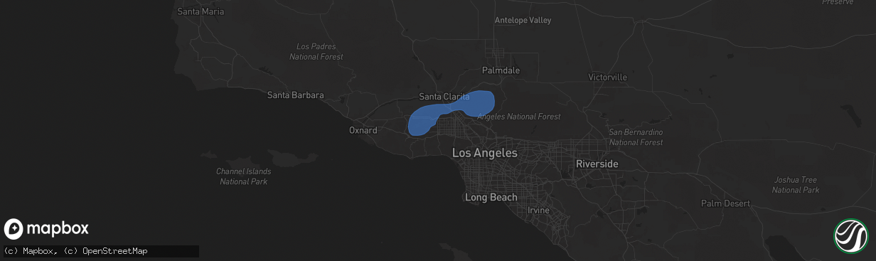 Hail map in Canoga Park, CA on February 13, 2025