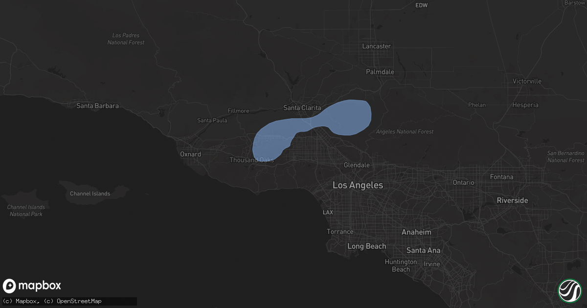 Hail map in Canoga Park, CA on February 13, 2025