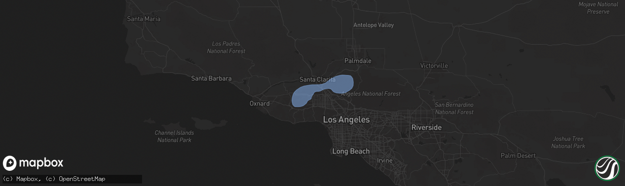 Hail map in Chatsworth, CA on February 13, 2025