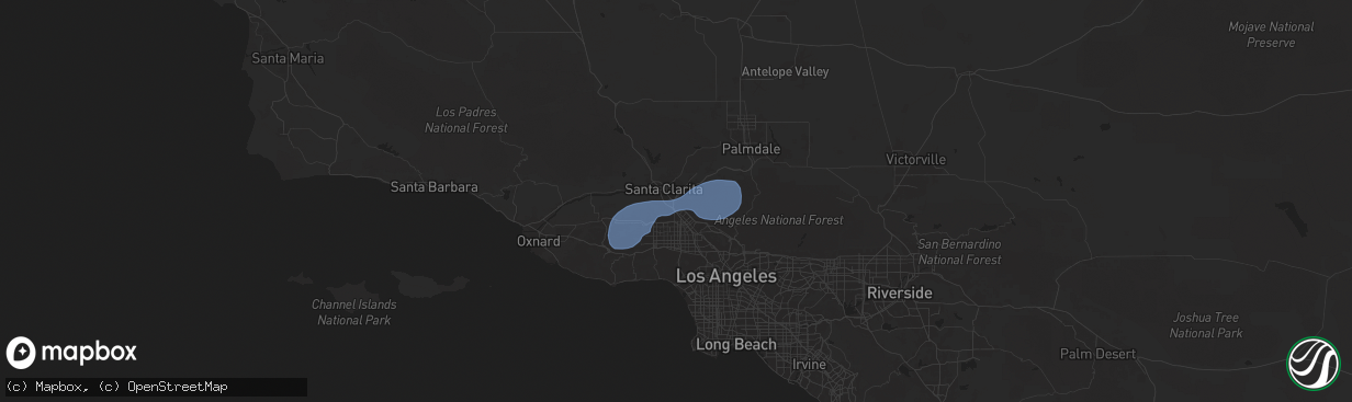 Hail map in Newhall, CA on February 13, 2025