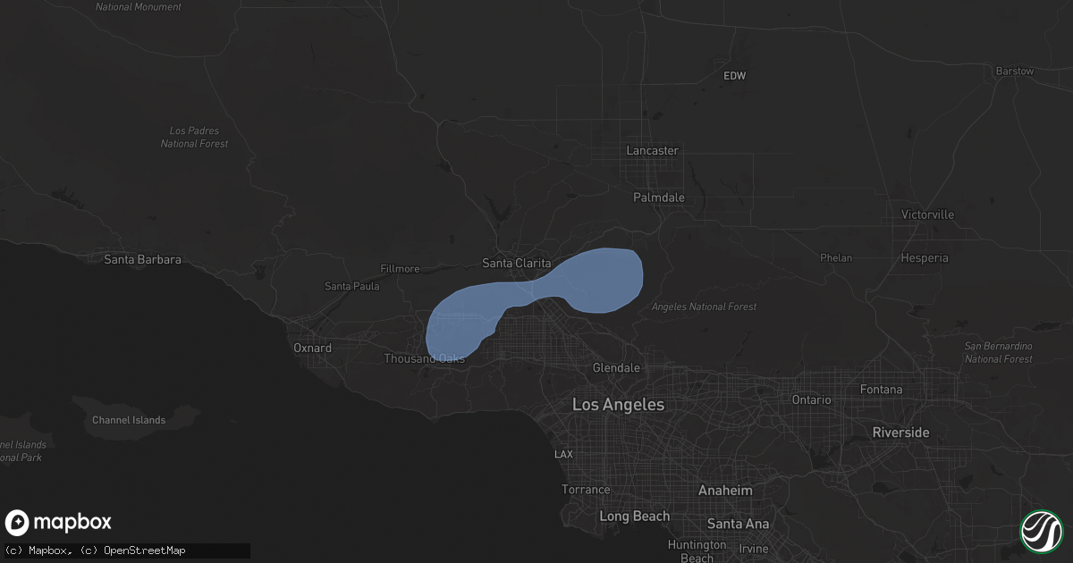 Hail map in Newhall, CA on February 13, 2025