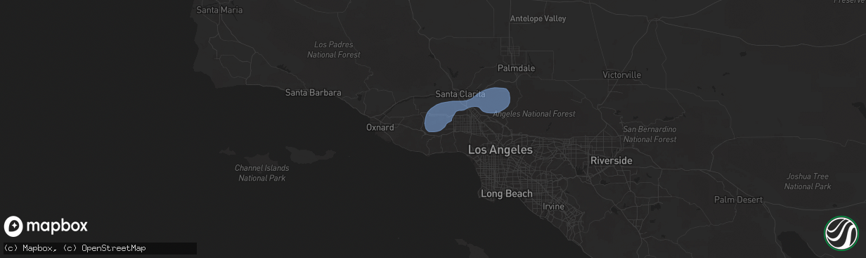 Hail map in Oak Park, CA on February 13, 2025