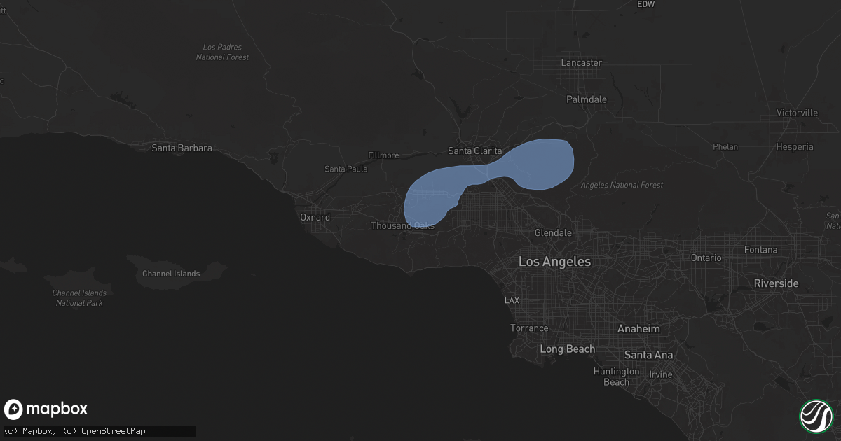 Hail map in Oak Park, CA on February 13, 2025