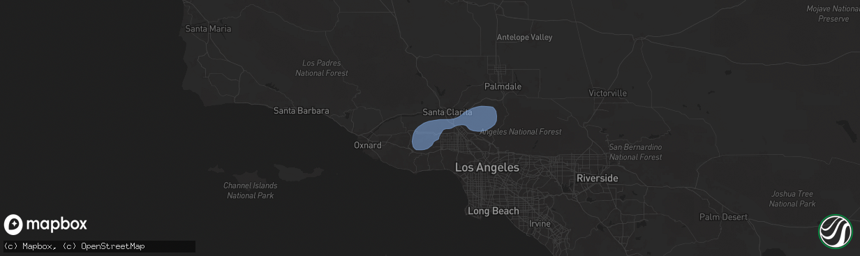 Hail map in Simi Valley, CA on February 13, 2025