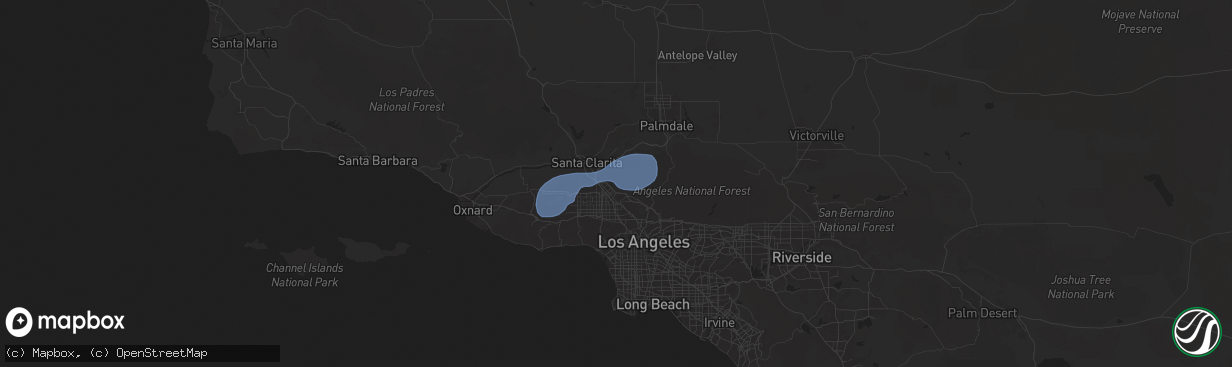 Hail map in Sylmar, CA on February 13, 2025