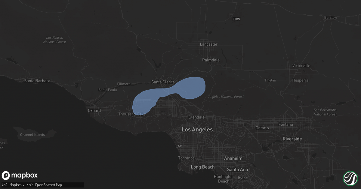 Hail map in Sylmar, CA on February 13, 2025