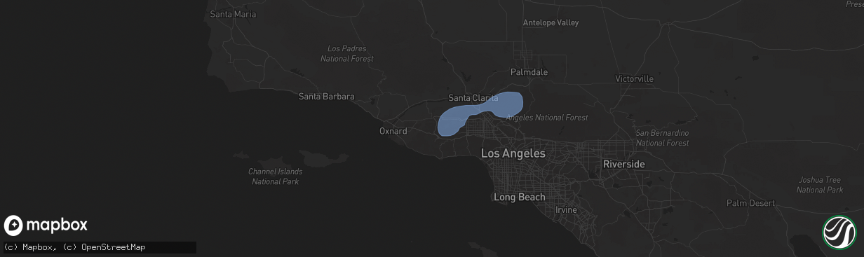 Hail map in Thousand Oaks, CA on February 13, 2025