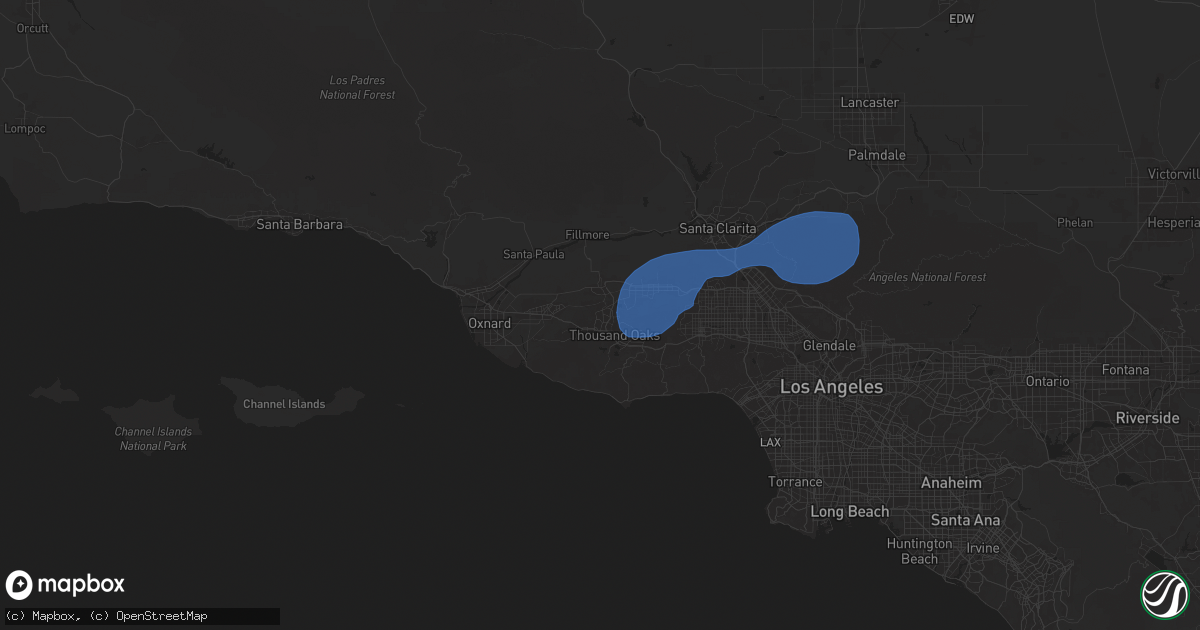 Hail map in Thousand Oaks, CA on February 13, 2025