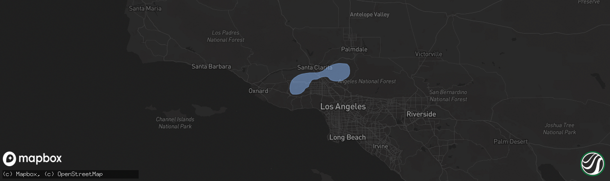 Hail map in West Hills, CA on February 13, 2025