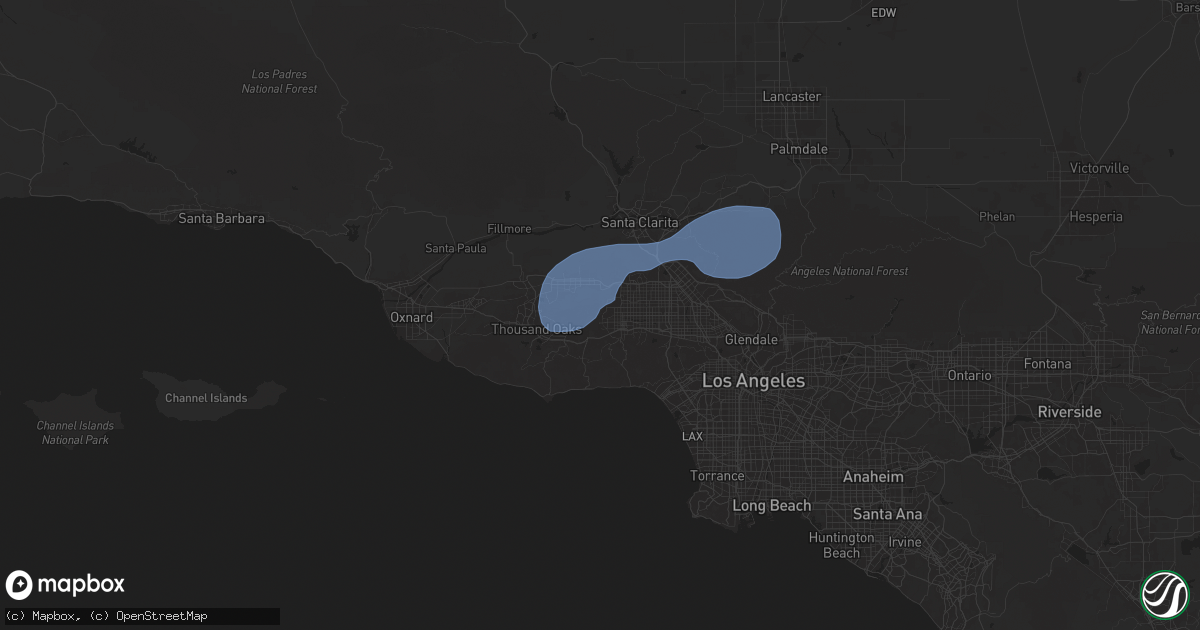 Hail map in West Hills, CA on February 13, 2025