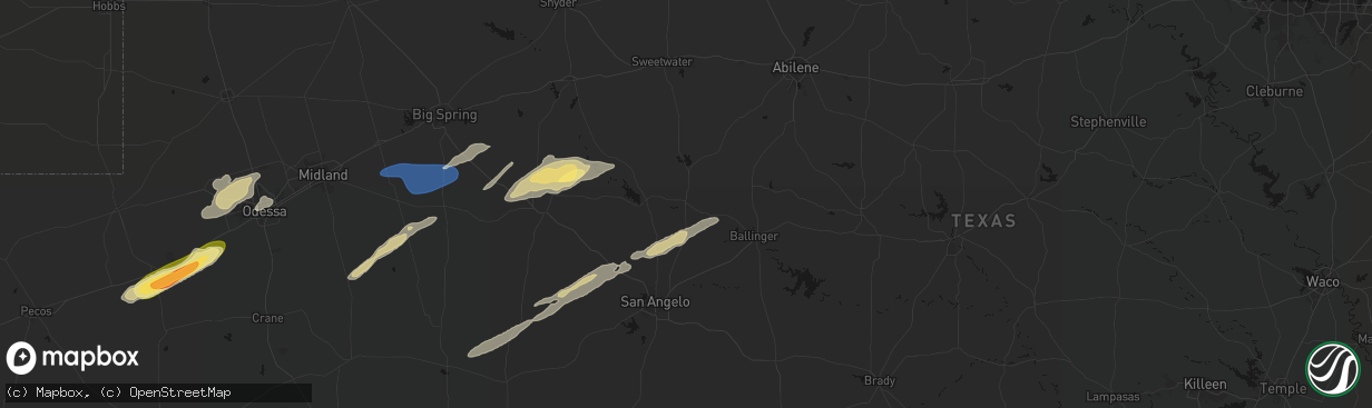 Hail map in Bronte, TX on February 13, 2026