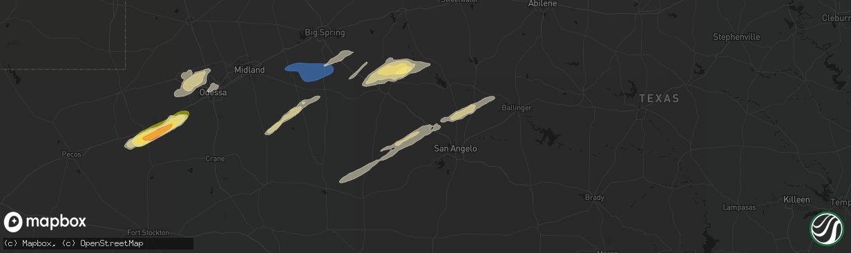 Hail map in Carlsbad, TX on February 13, 2026