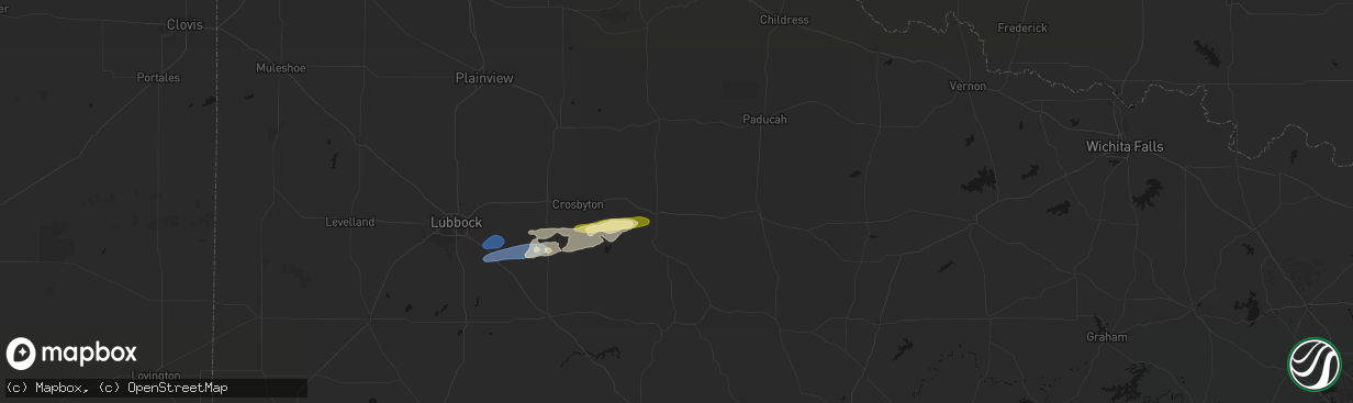 Hail map in Dickens, TX on February 13, 2026