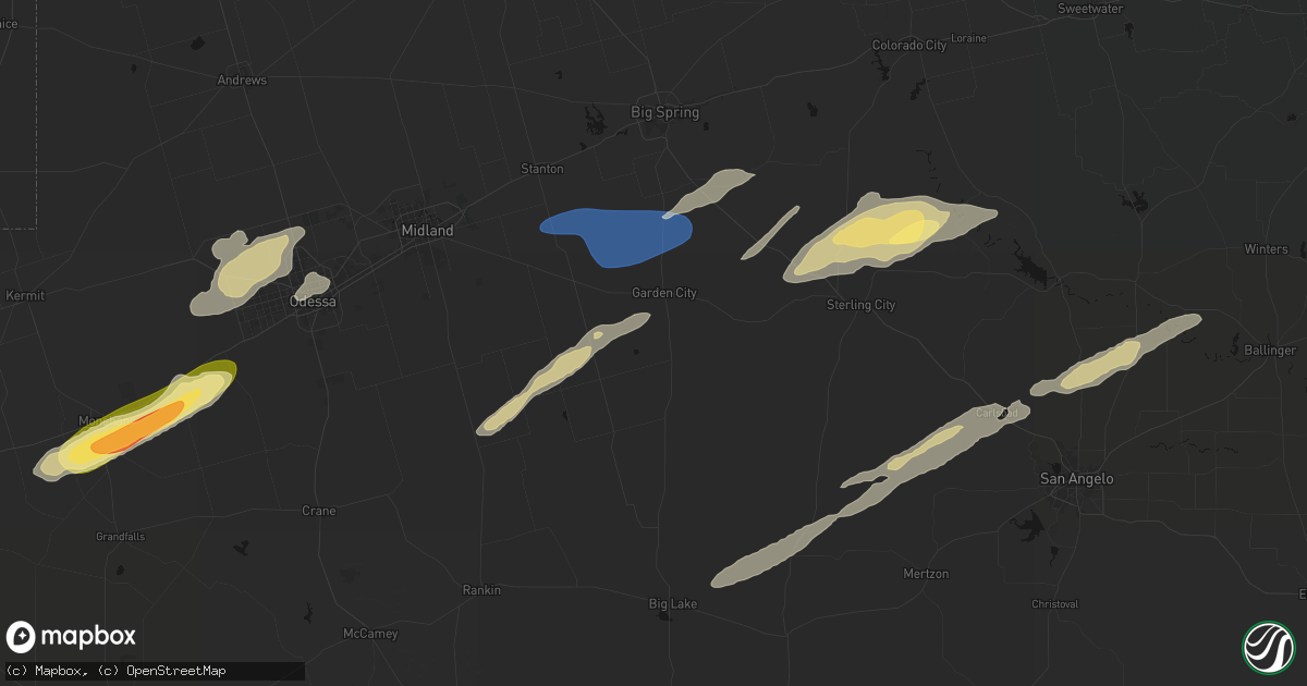 Hail map in Garden City, TX on February 13, 2026