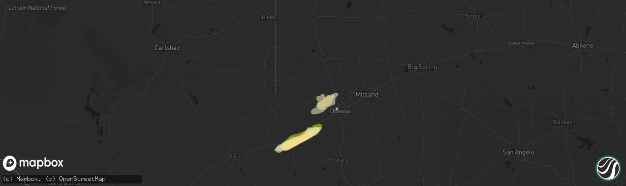 Hail map in Goldsmith, TX on February 13, 2026