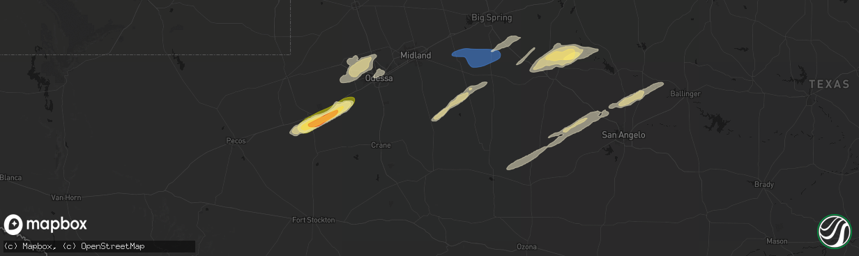 Hail map in Midkiff, TX on February 13, 2026