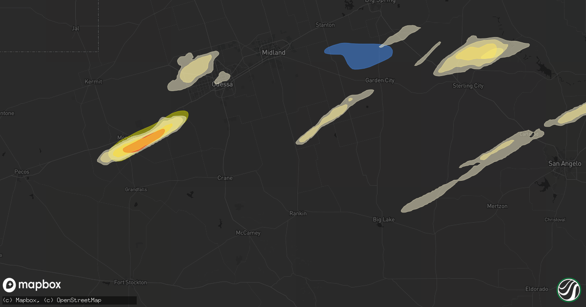 Hail map in Midkiff, TX on February 13, 2026