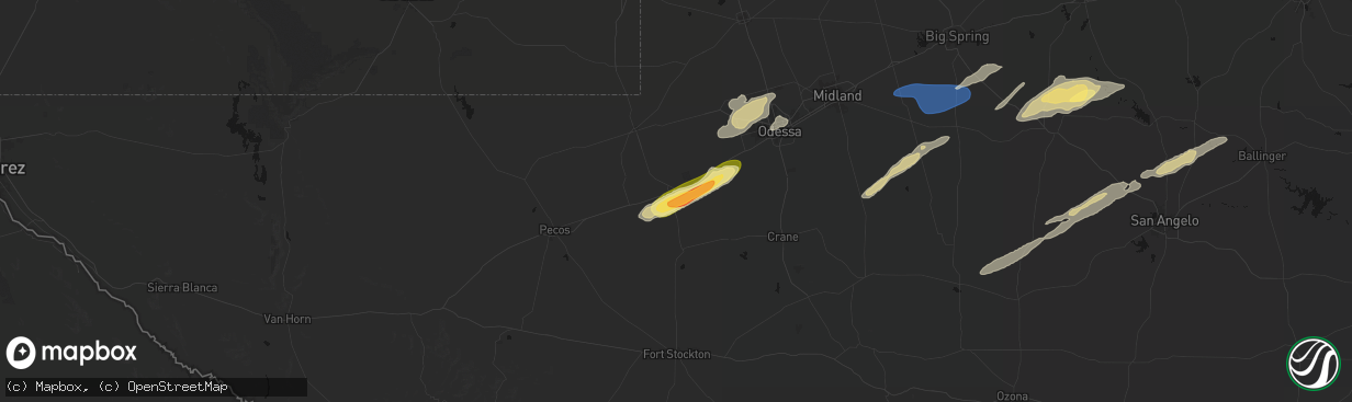 Hail map in Monahans, TX on February 13, 2026