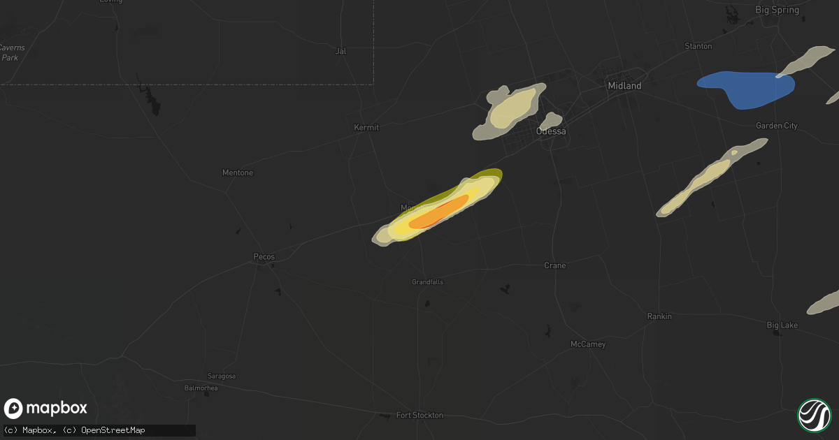 Hail map in Monahans, TX on February 13, 2026