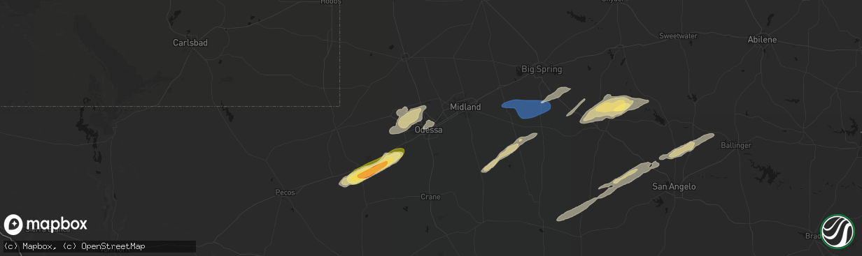 Hail map in Odessa, TX on February 13, 2026
