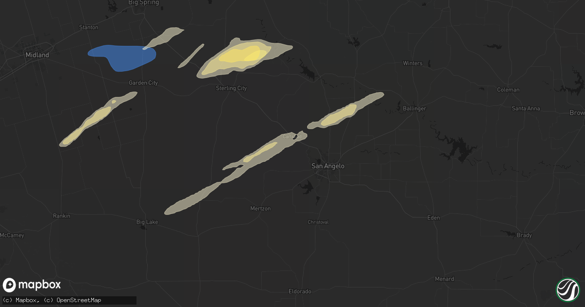 Hail map in San Angelo, TX on February 13, 2026