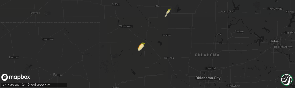 Hail map in Seiling, OK on February 13, 2026