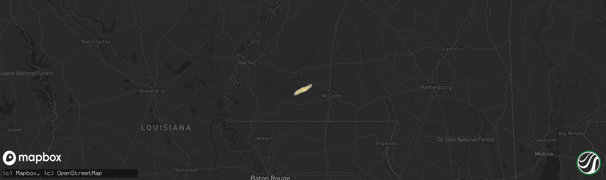 Hail map in Liberty, MS on February 14, 2016