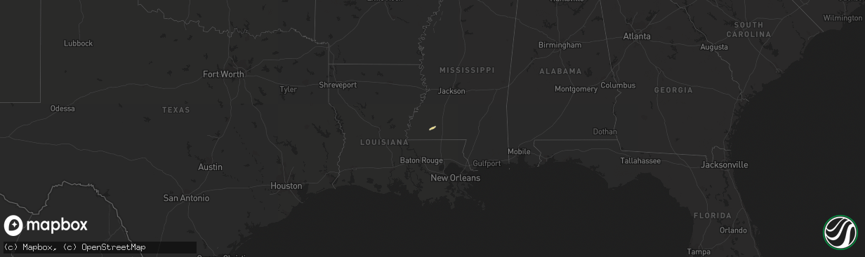 Hail map in Mississippi on February 14, 2016