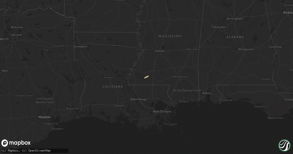 Hail map in Mississippi on February 14, 2016