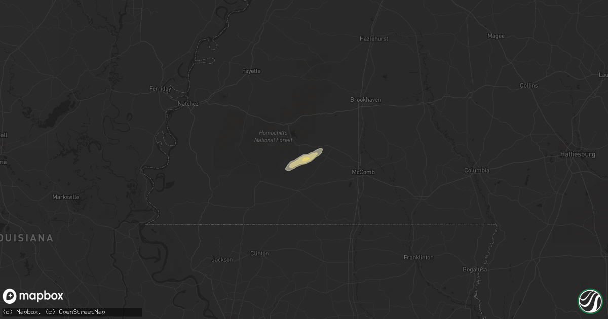Hail map in Smithdale, MS on February 14, 2016