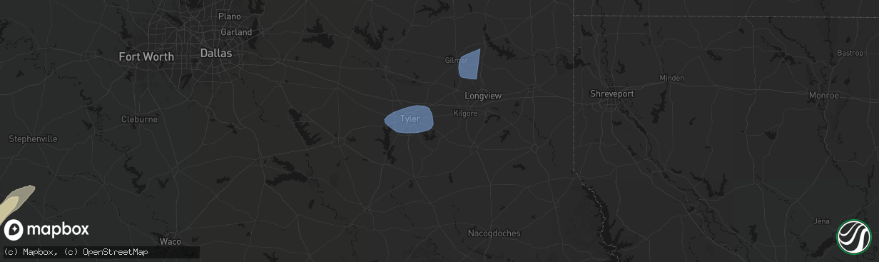 Hail map in Arp, TX on February 14, 2026
