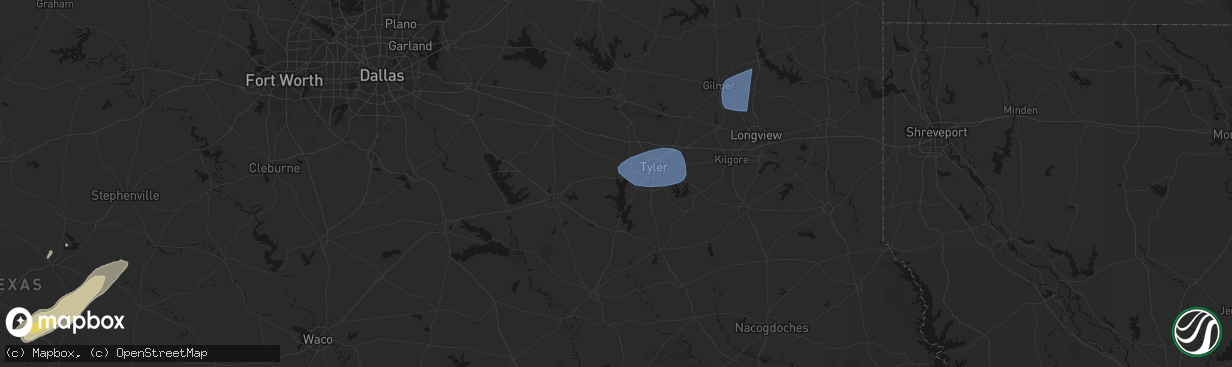 Hail map in Chandler, TX on February 14, 2026