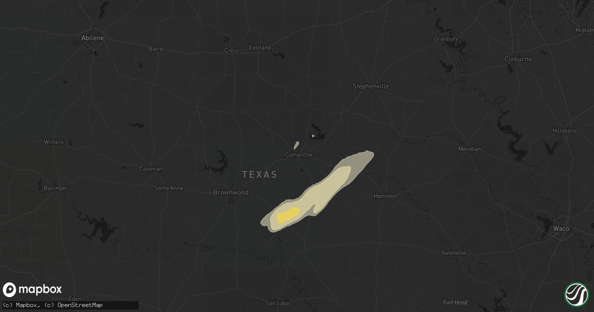 Hail map in Comanche, TX on February 14, 2026
