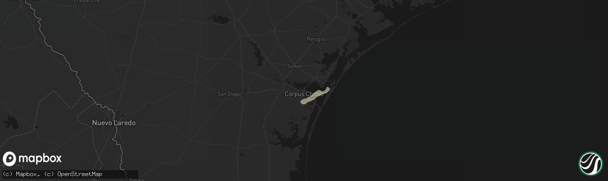 Hail map in Corpus Christi, TX on February 14, 2026