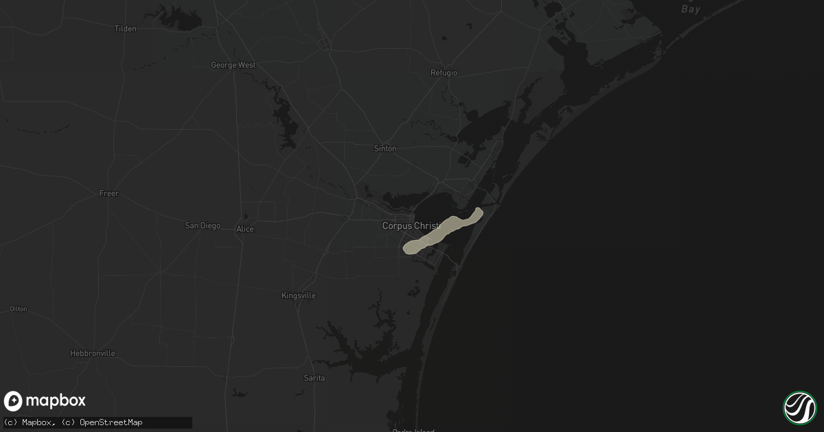 Hail map in Corpus Christi, TX on February 14, 2026