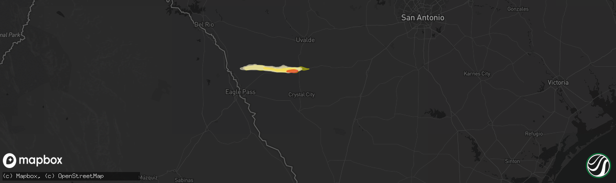Hail map in Crystal City, TX on February 14, 2026
