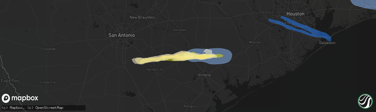 Hail map in Cuero, TX on February 14, 2026