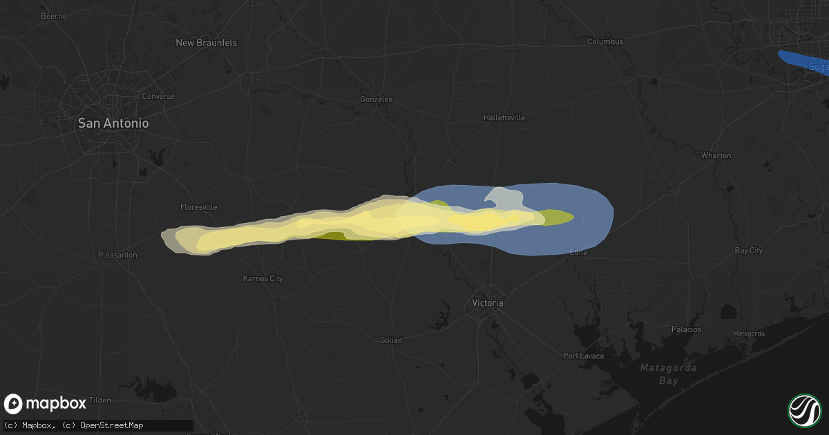 Hail map in Cuero, TX on February 14, 2026
