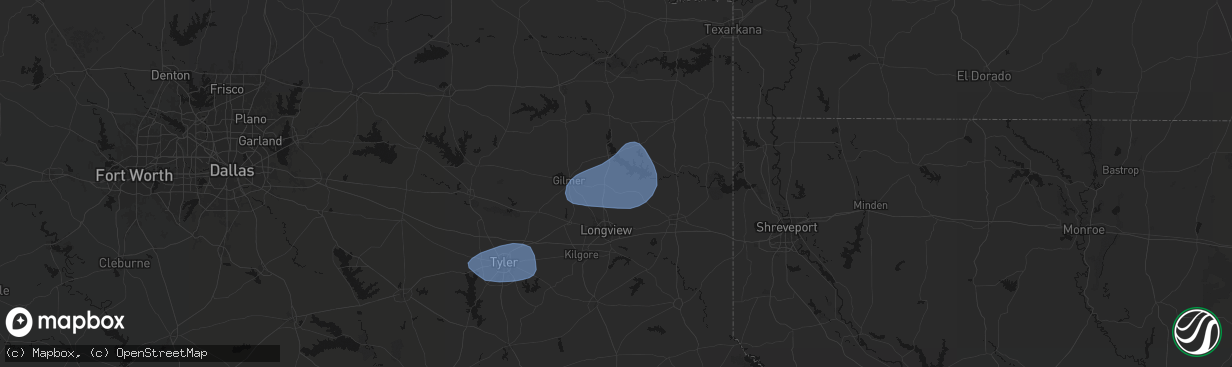 Hail map in Diana, TX on February 14, 2026